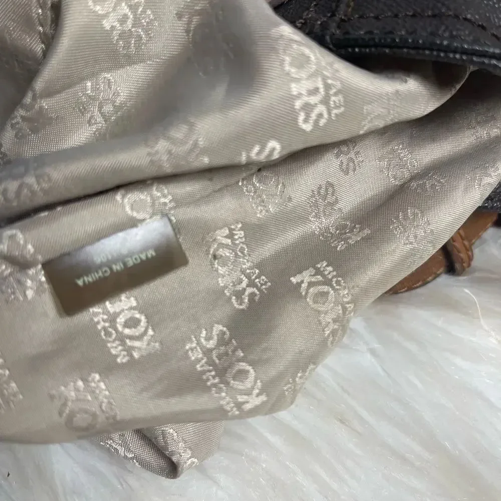 Michael Kors Brown coated canvas& tan leather straps &trims large shoulder bag.